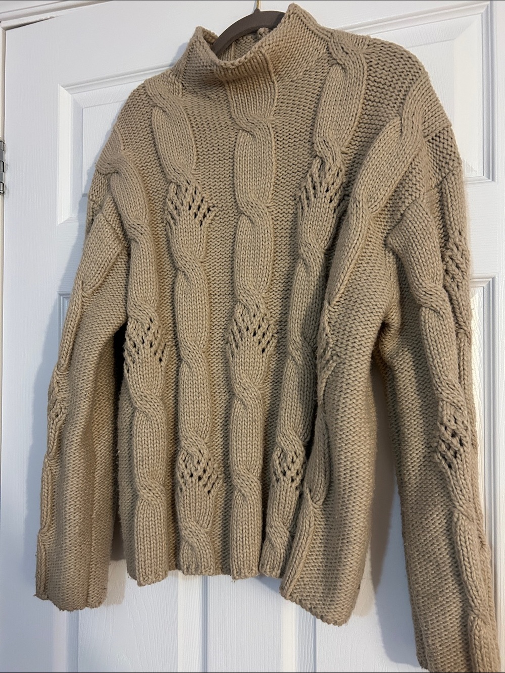 Zara Size Medium Taupe Cable Knit Turtleneck Sweater - Picture 3 of 8
